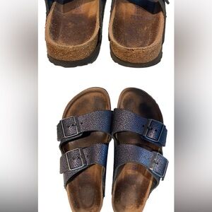 BIRKENSTOCK "Pebbles Metallic Asphalt" Women's Sandals Blue  US 7.5 /  EU 38